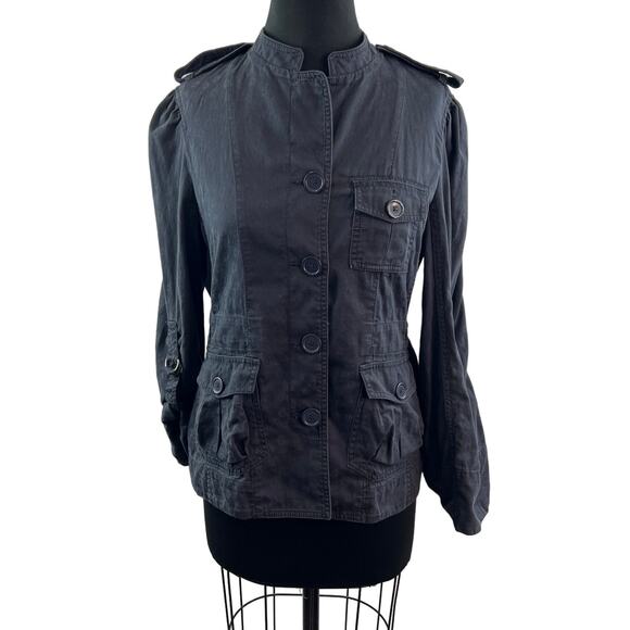 Marc by Marc Jacobs Black Utility Jacket Cotton Mock Neck Front Button Size 10 - Picture 1 of 10